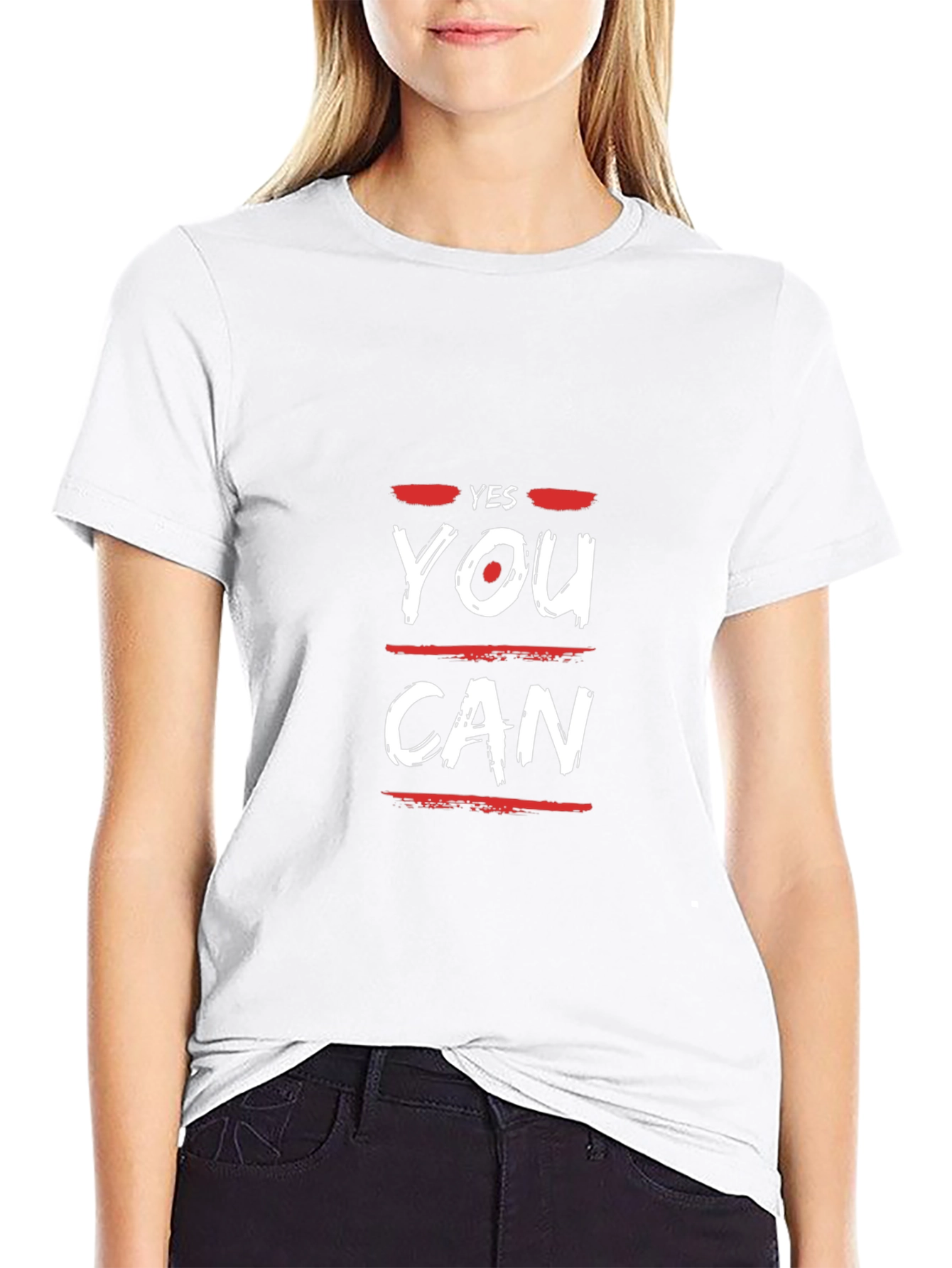 Motivational Yes You Can Graphic Tee - Black
