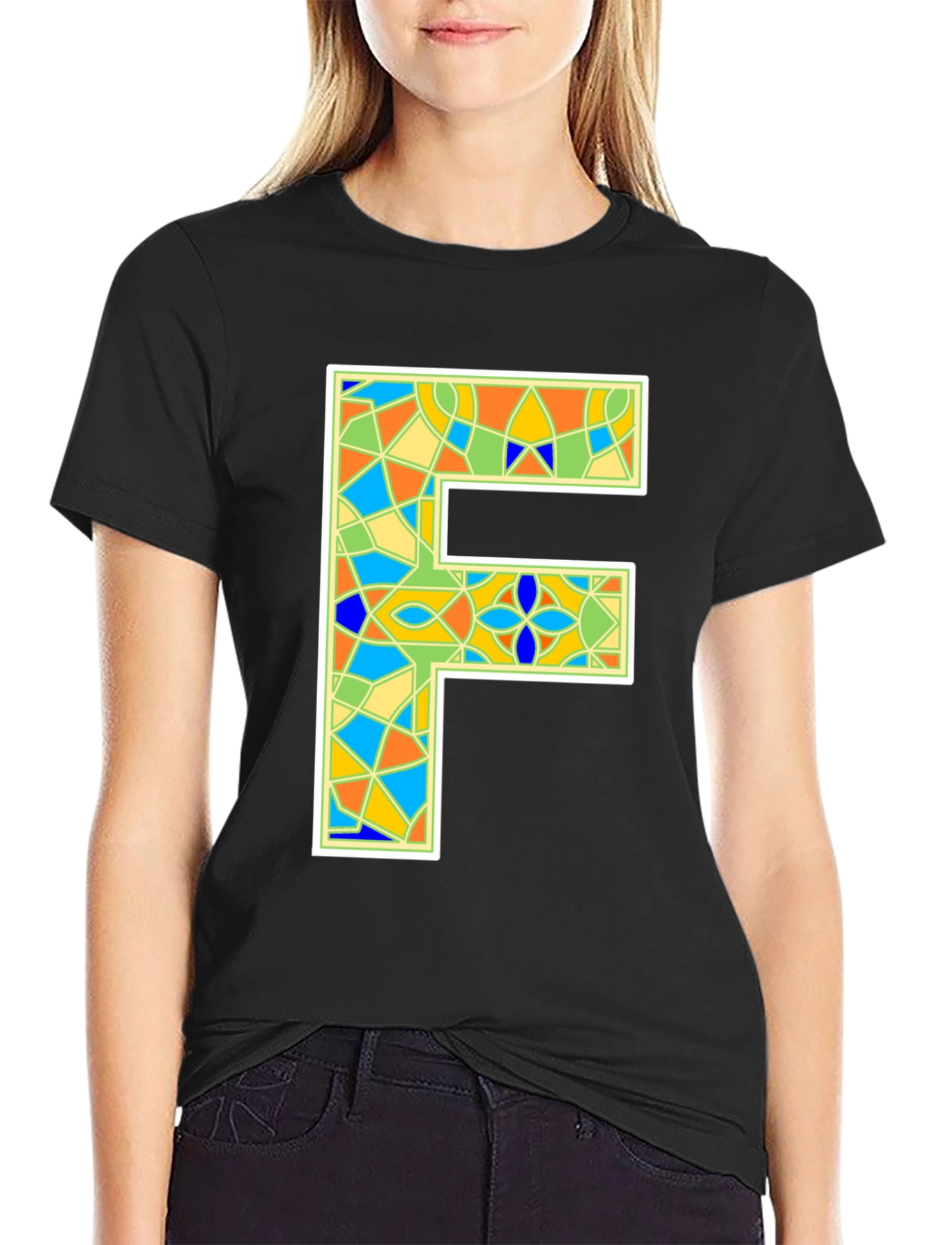 Abstract Letter F T-Shirt - Colorful Geometric Design