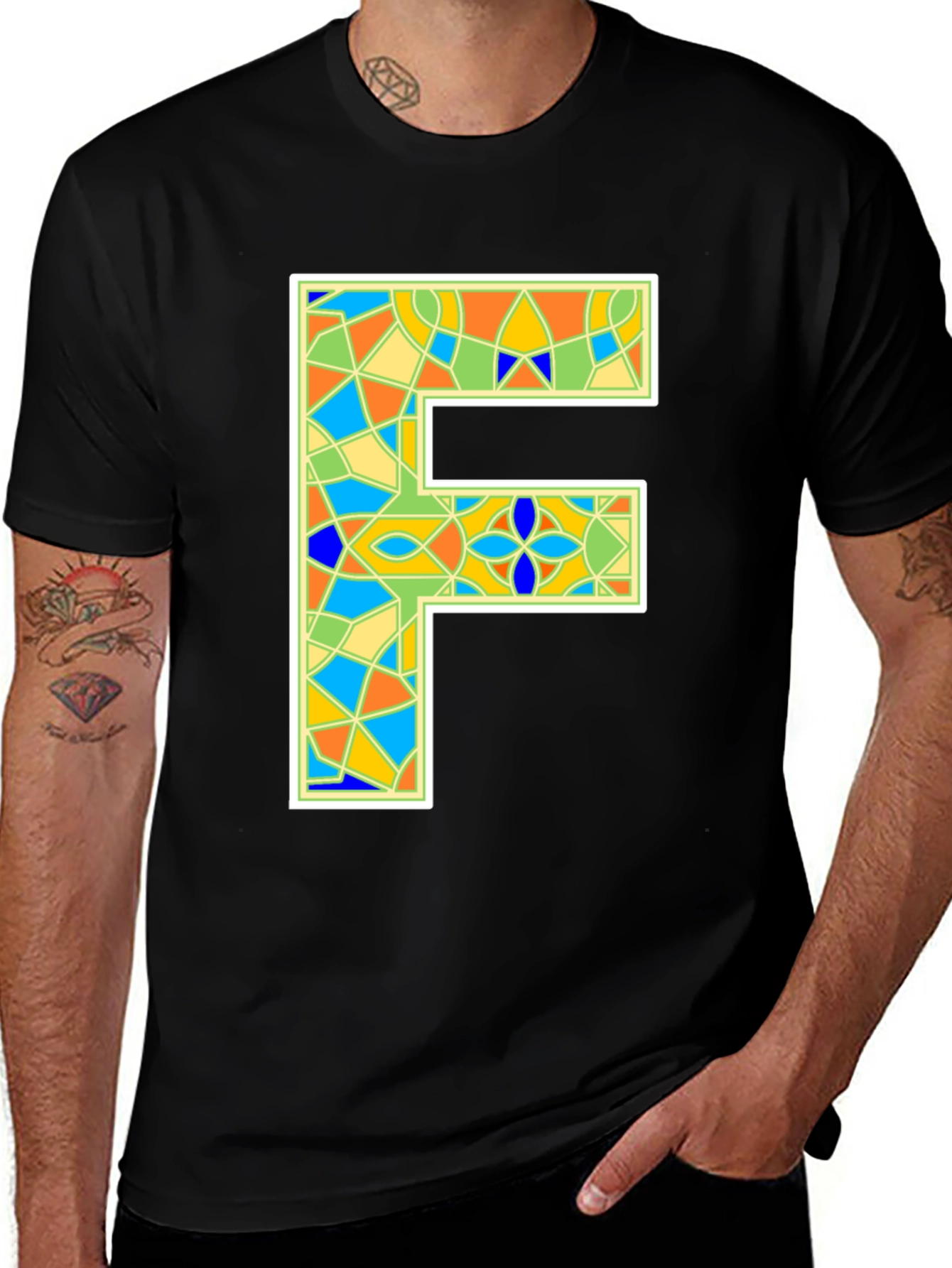 Abstract Letter F T-Shirt - Colorful Geometric Design
