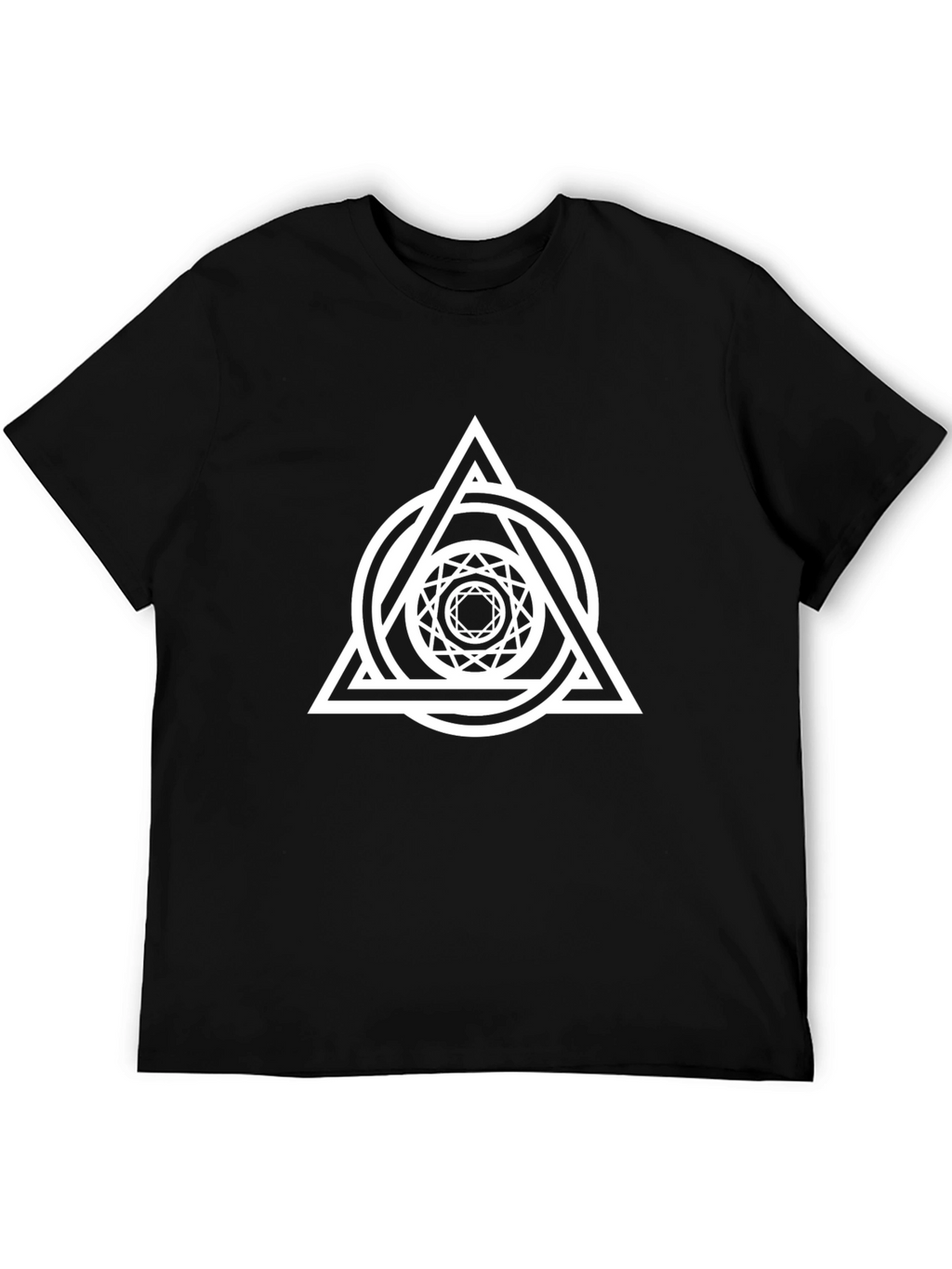 Geometric Triangle Circle Graphic Tee - Black Cotton Blend