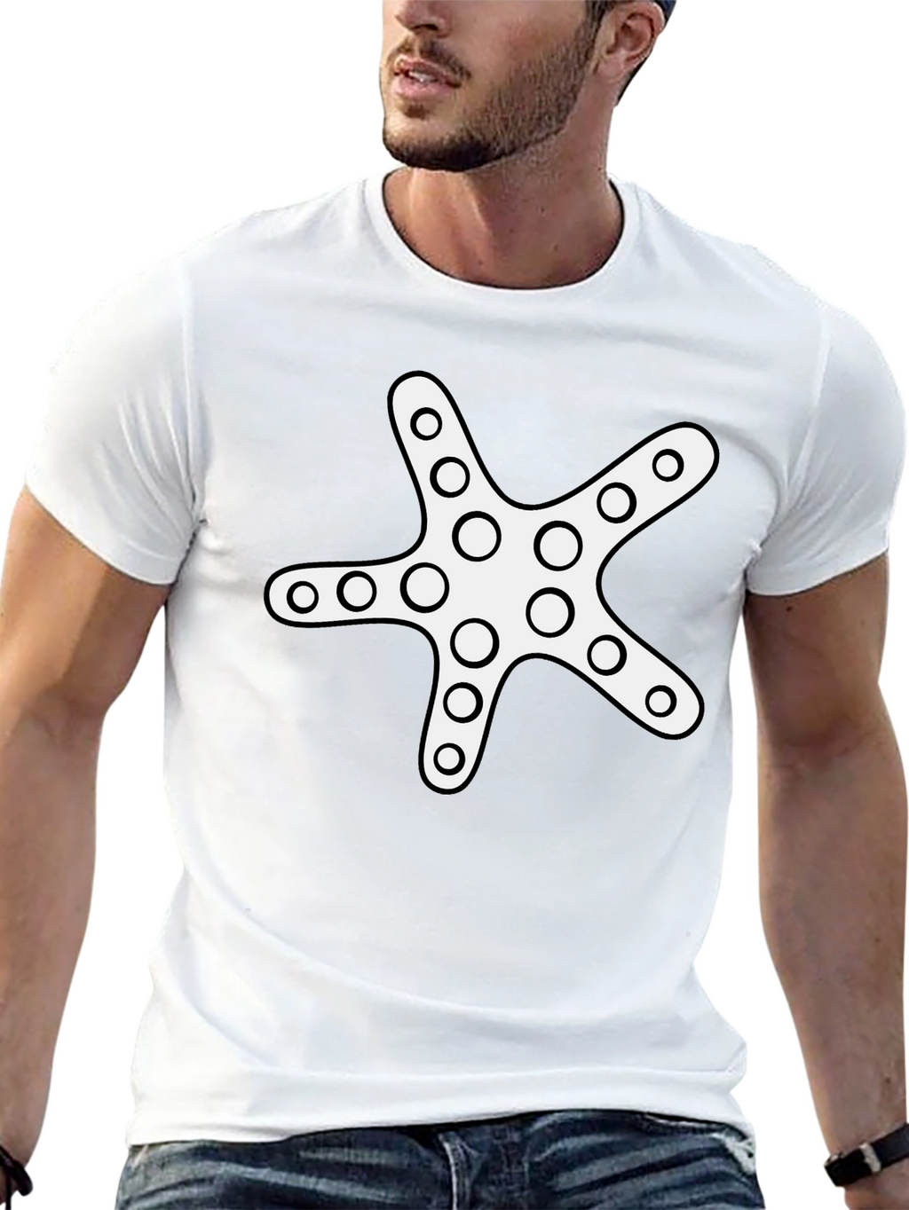 Starfish Graphic Tee - Black Cotton Casual Shirt