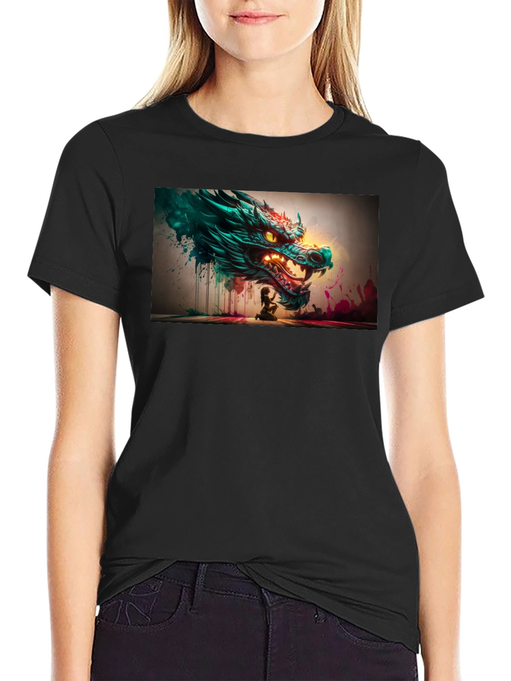 Dragon Graphic Print Black Tee