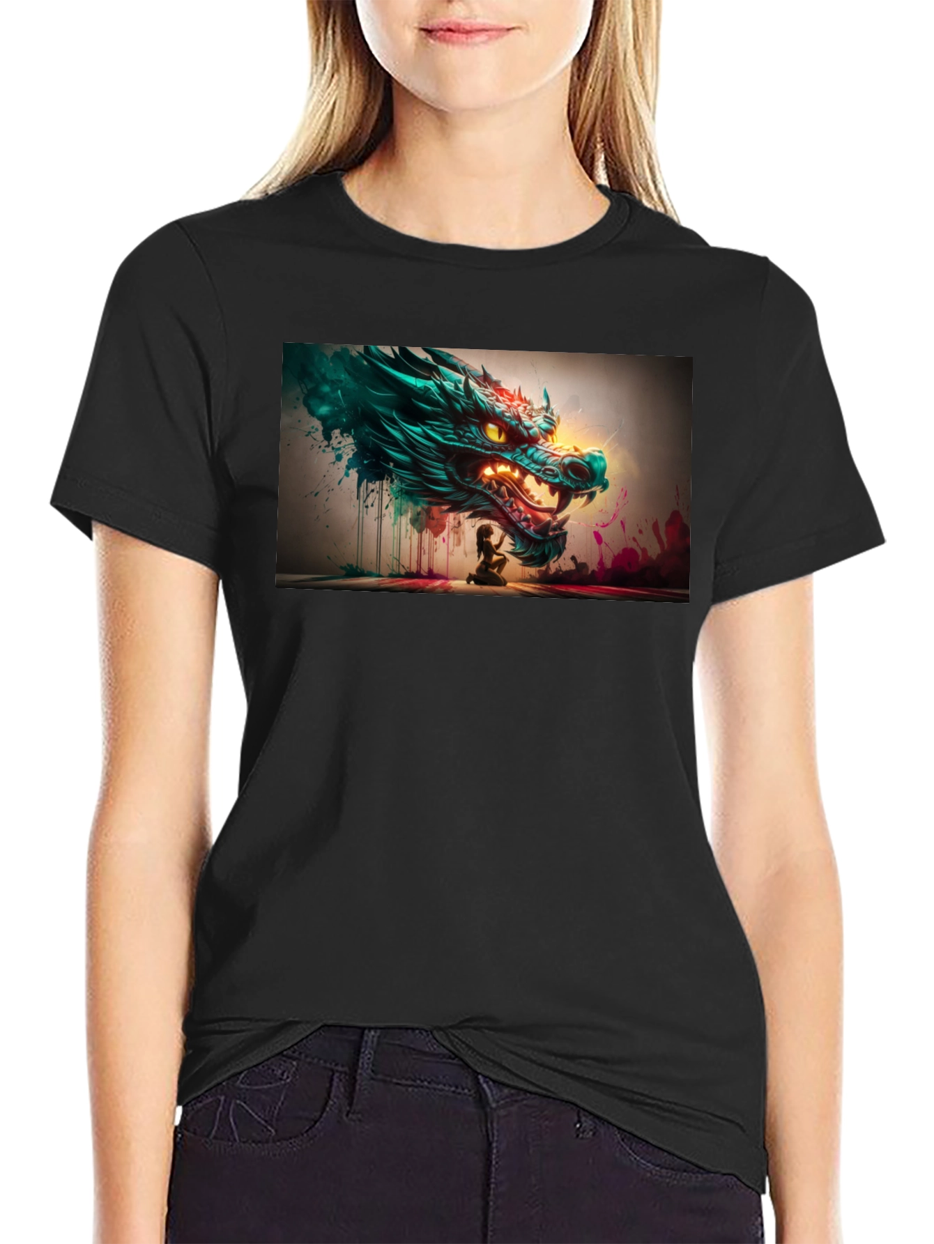 Dragon Graphic Print Black Tee