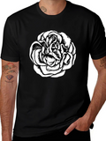 Black T-Shirt with Graphic Rose Design