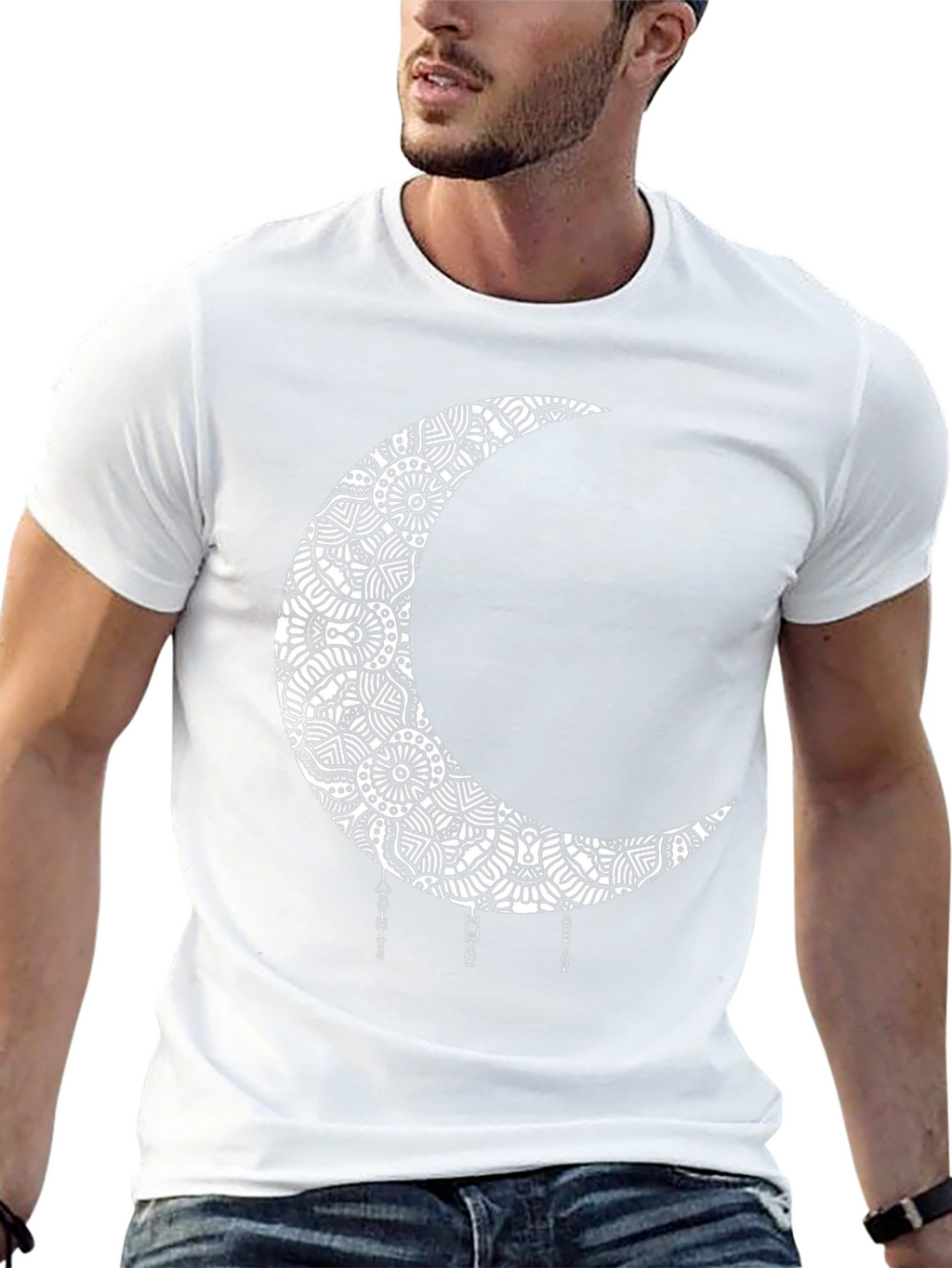 Boho Moon Mandala Graphic Black T-Shirt