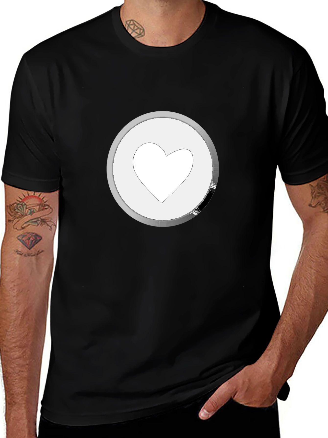 Heart Icon Graphic Tee - Black Cotton Casual Shirt