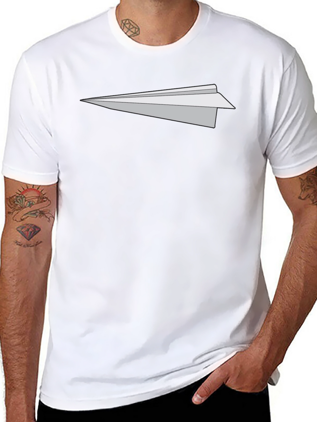 Mens Black T-Shirt with Paper Airplane Graphic