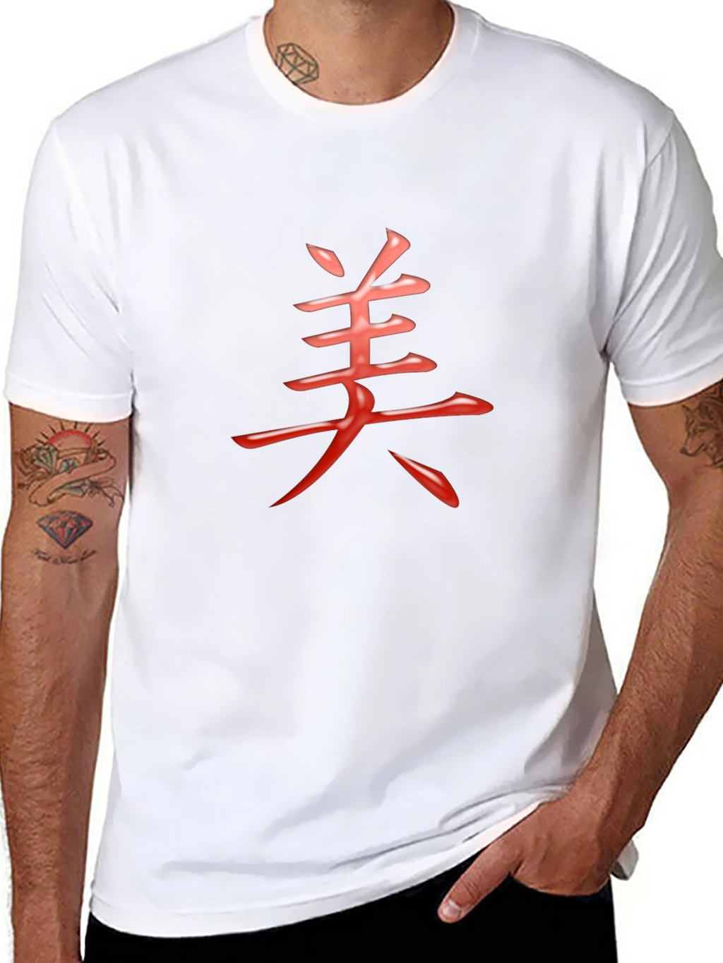 Mens Black T-Shirt with Red Chinese Character