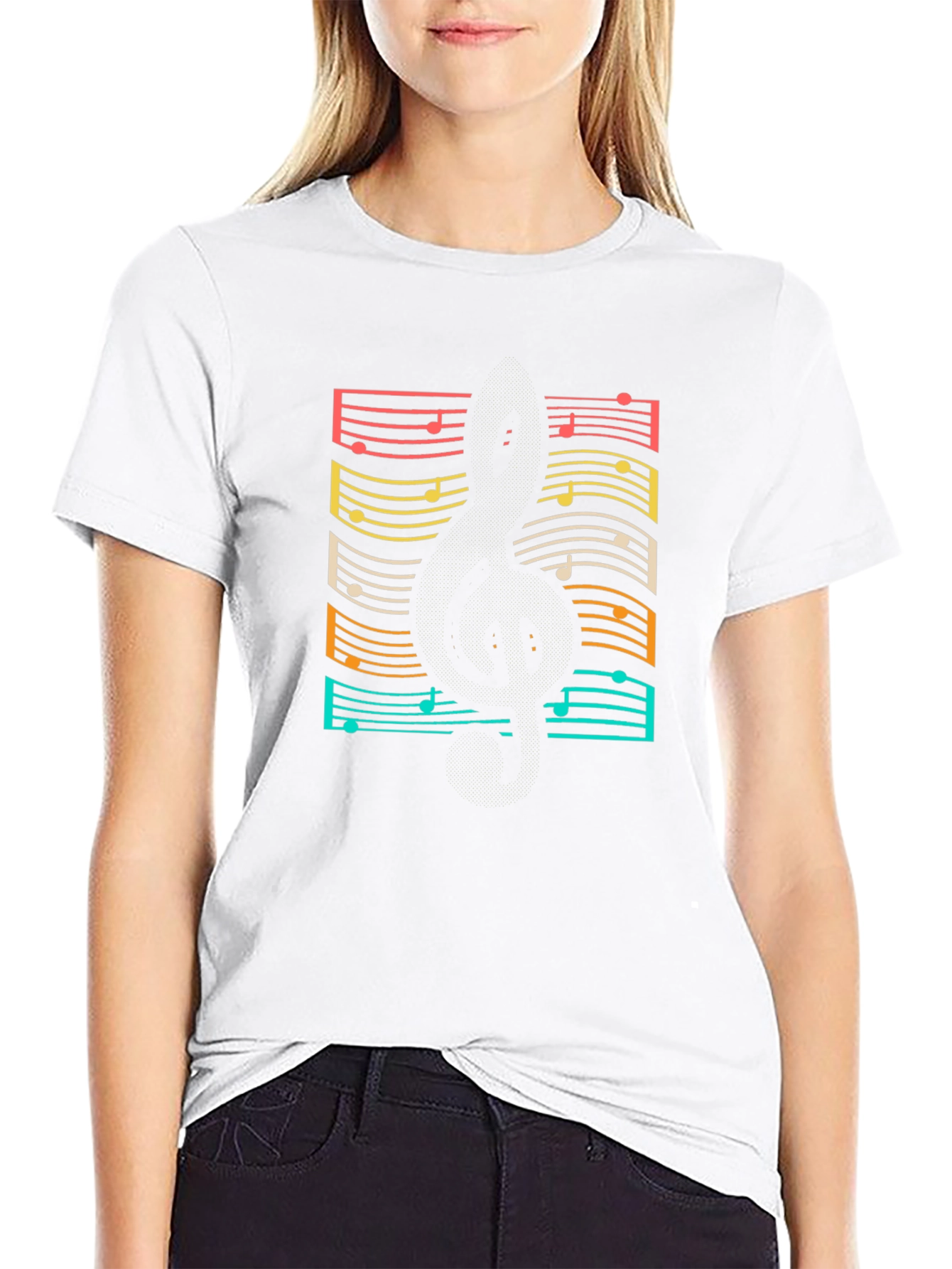 Retro Music Notes Guitar Black T-Shirt