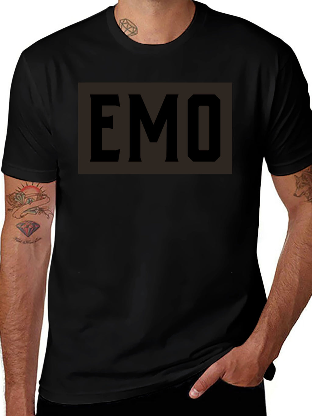 Emo Graphic T-Shirt - Black Crew Neck Tee