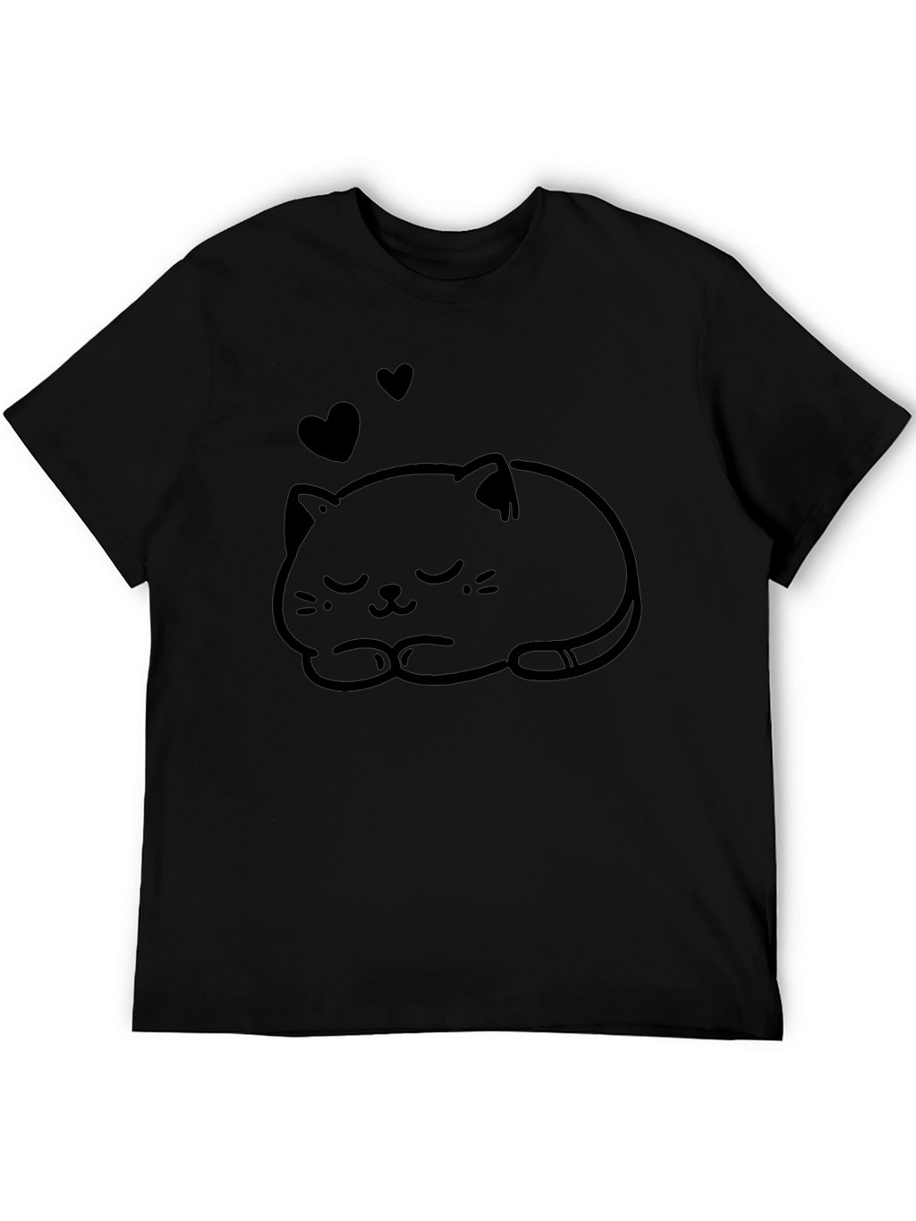 Cute Cat Nap Graphic Tee - Soft Black T-Shirt