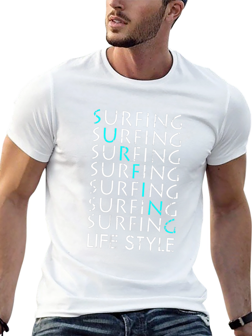 Surfing Lifestyle Graphic Tee - Black Cotton Blend