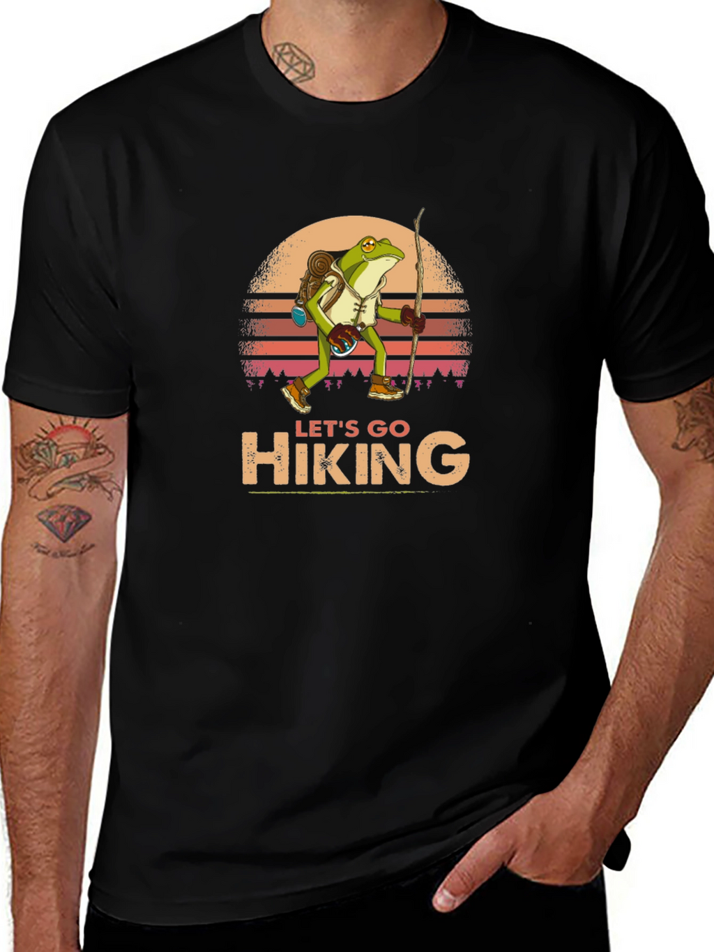 Lets Go Hiking Frog Graphic T-Shirt