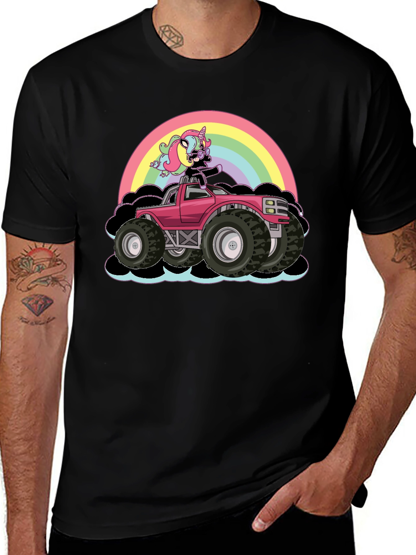 Unicorn Monster Truck T-Shirt - Rainbow Design