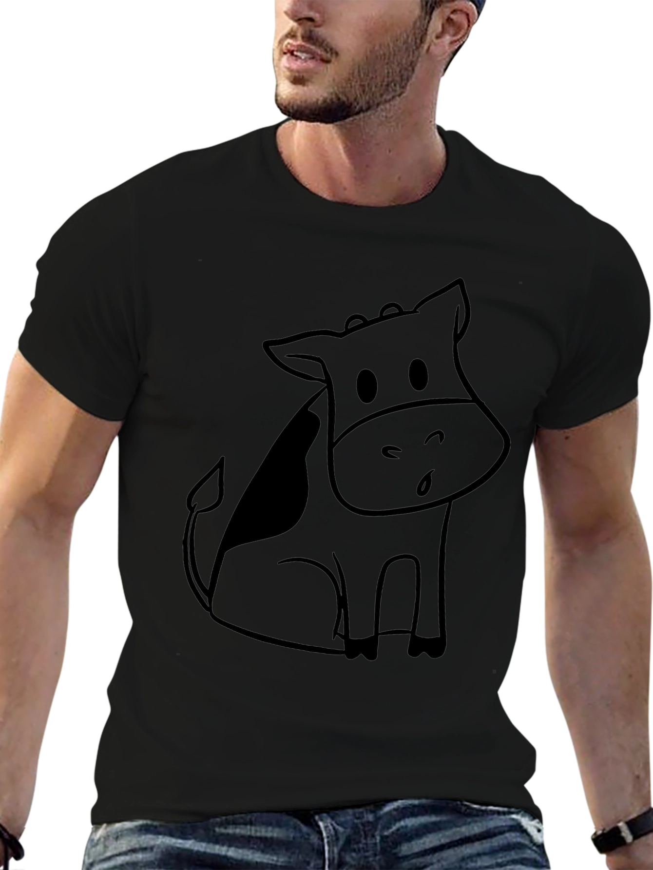 Black Cartoon Cow Graphic Tee