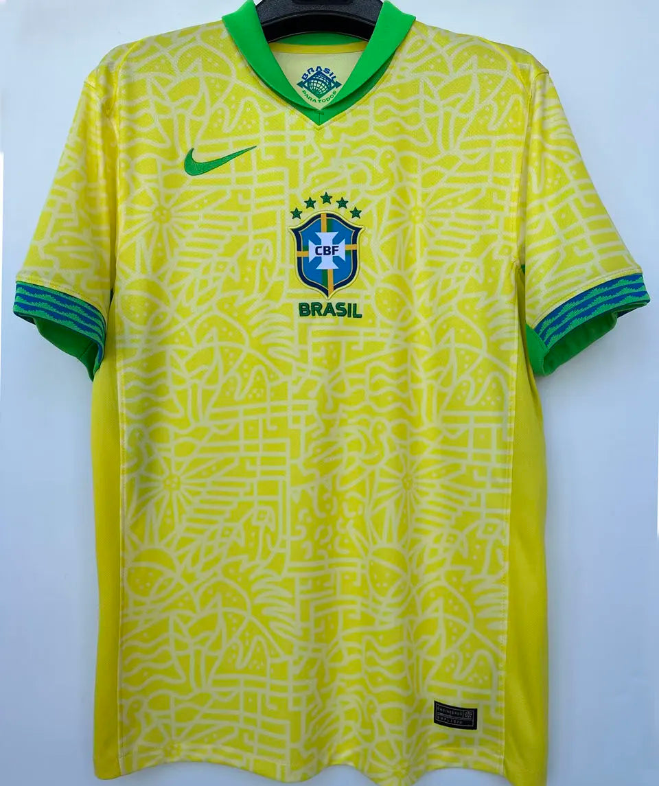 VINI JR． #7 Brazil 1:1 Quality Home Yellow Fans Jersey 2024/25 ★★ Detail 1