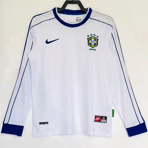 1998 Brazil White Retro Long Sleeve Soccer Jersey Item NO.: 2153863 Front