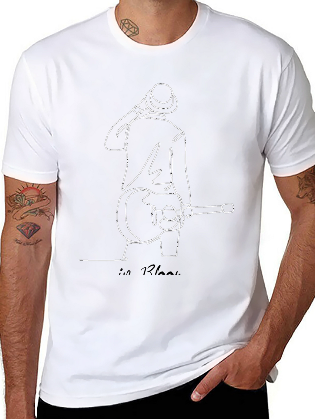 Line Art Musician T-Shirt - Black Cotton Blend