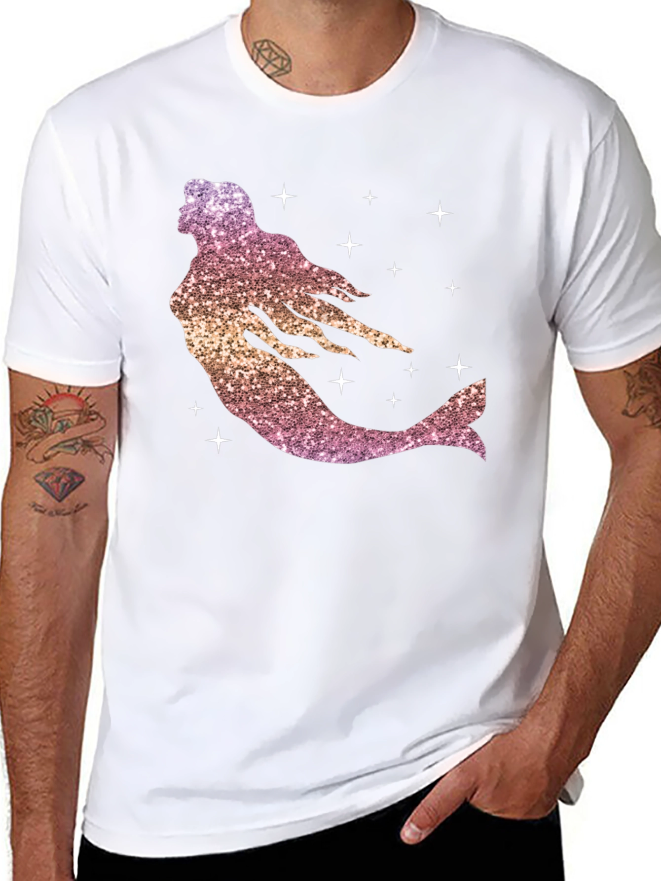 Glitter Mermaid Graphic Tee - Black