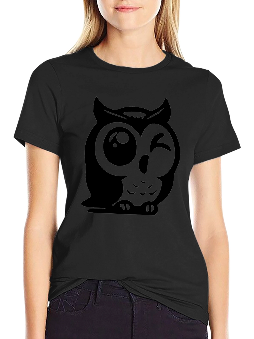Winking Owl Graphic Tee - Soft Cotton Black T-Shirt