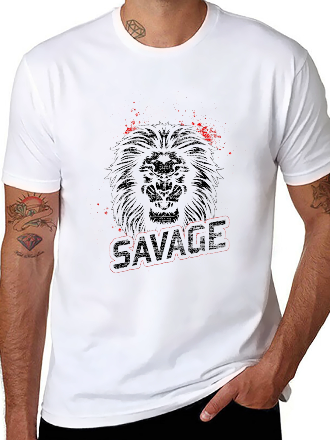 Savage Lion Graphic Print Black T-Shirt