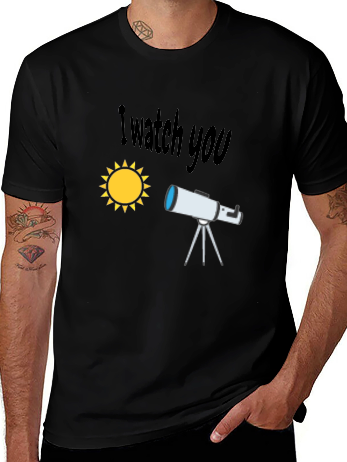I Watch You Graphic T-Shirt - Telescope & Sun Design