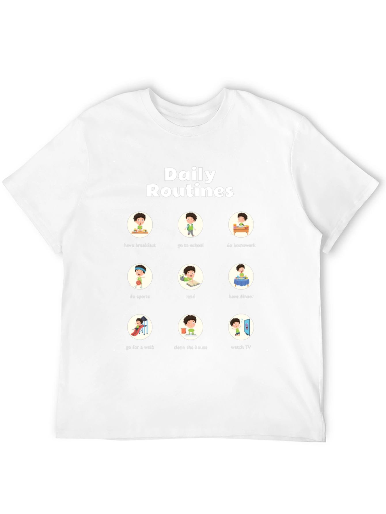 Daily Routines T-Shirt | Fun Cartoon Design
