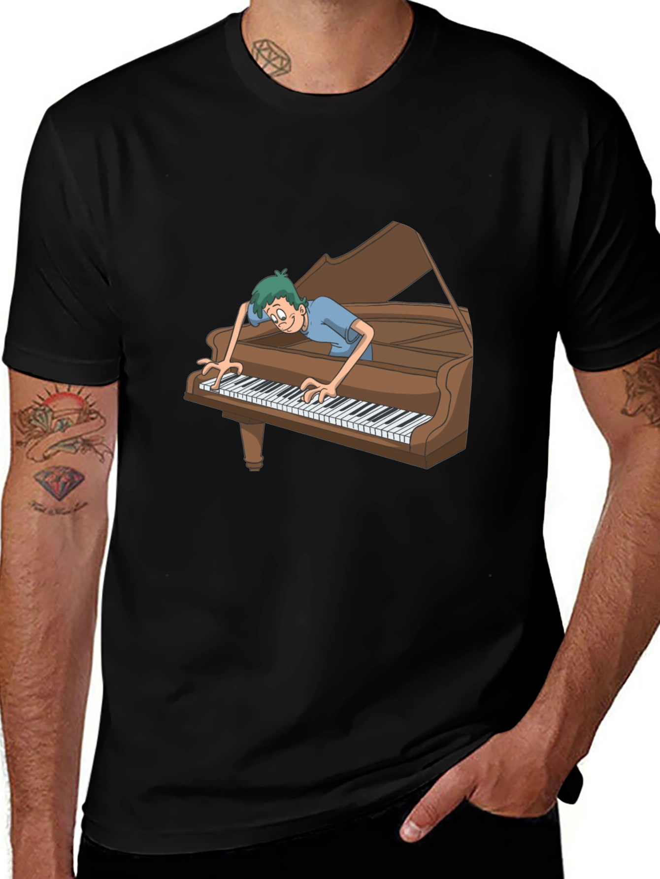Funny Cartoon Piano Player Graphic Tee