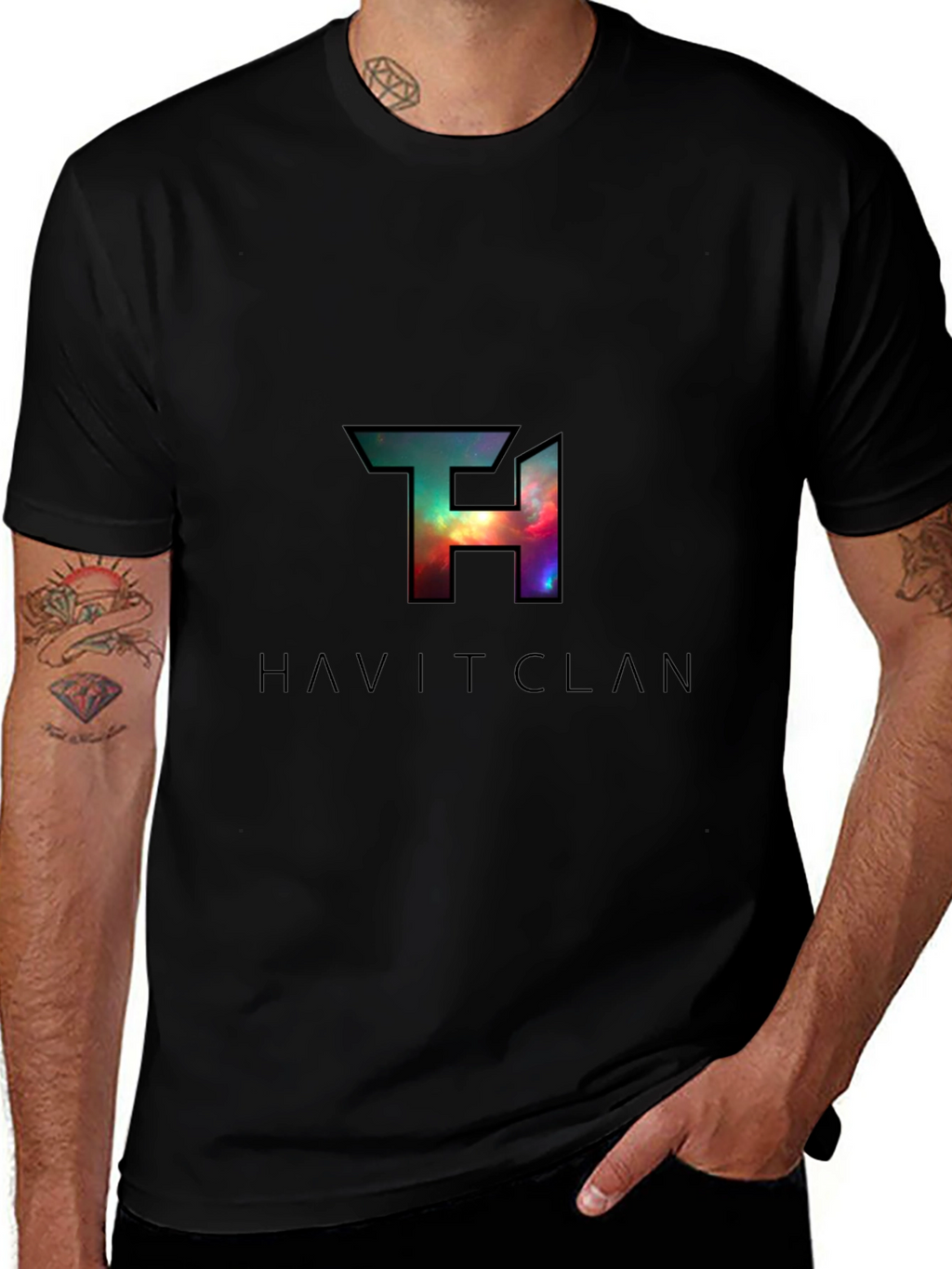 HAVITCLAN Black Graphic Tee - Galaxy Design