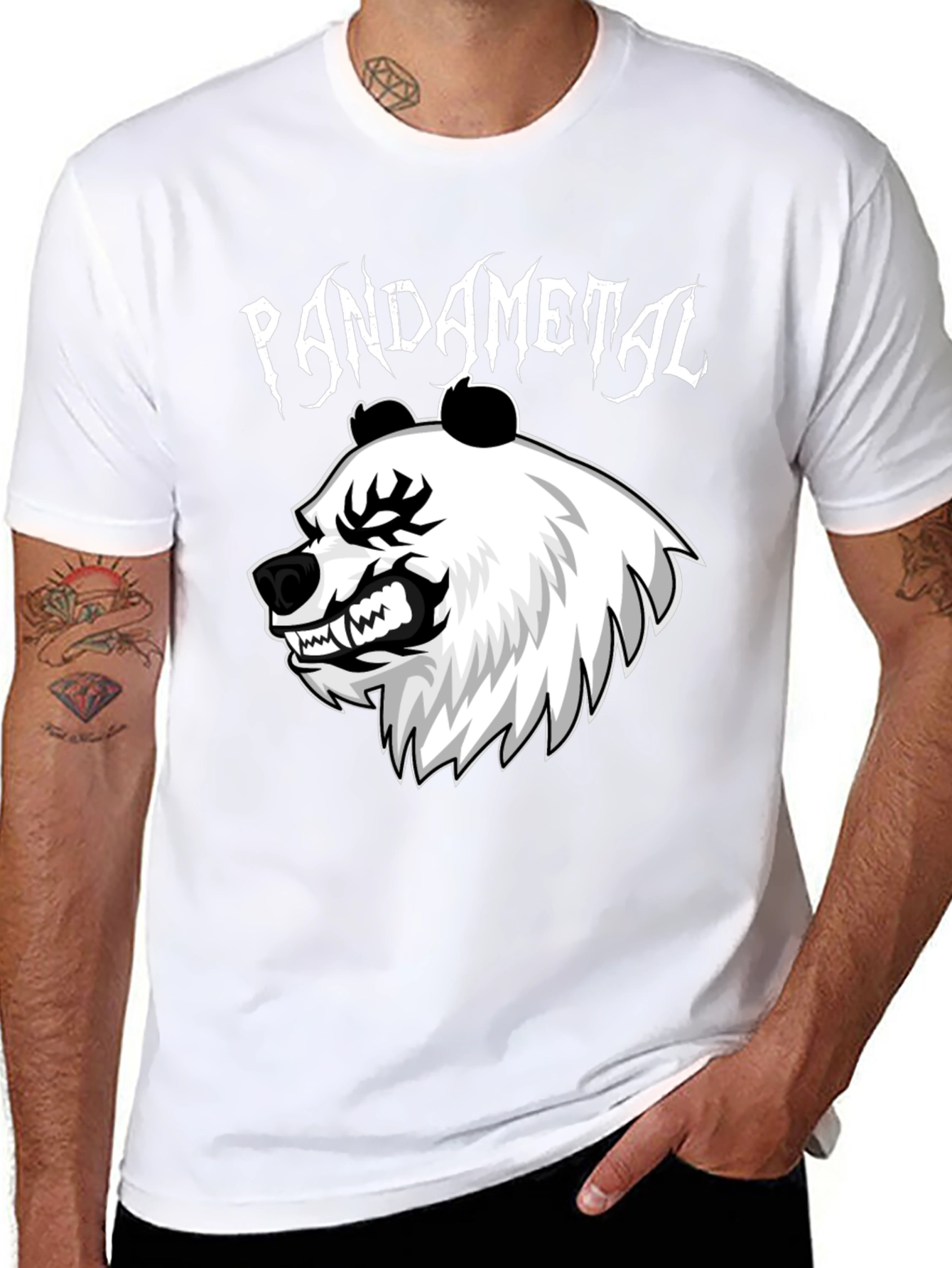 Pandametal Black T-Shirt - Heavy Metal Panda Design