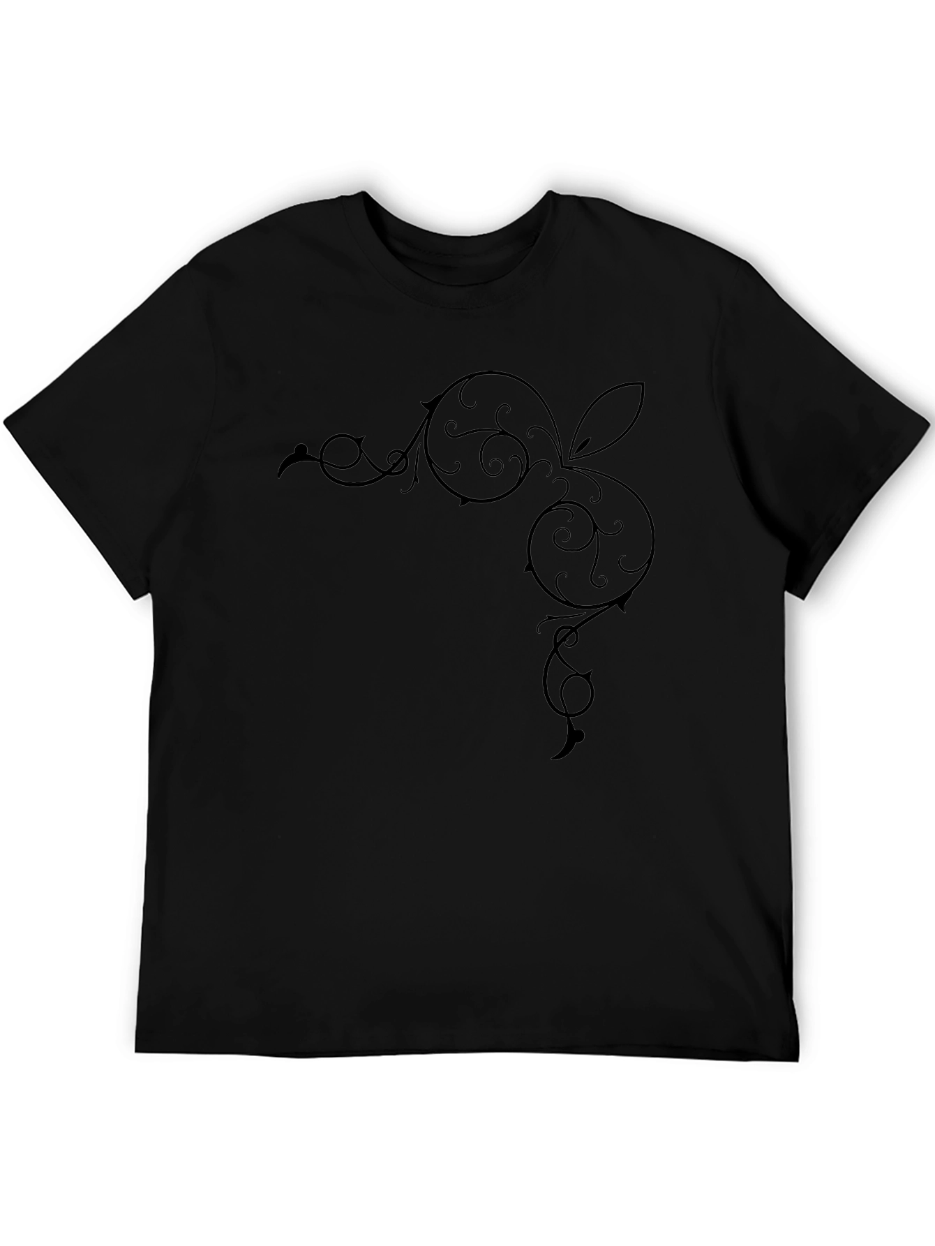 Mens Black T-Shirt with Decorative Scroll Design
