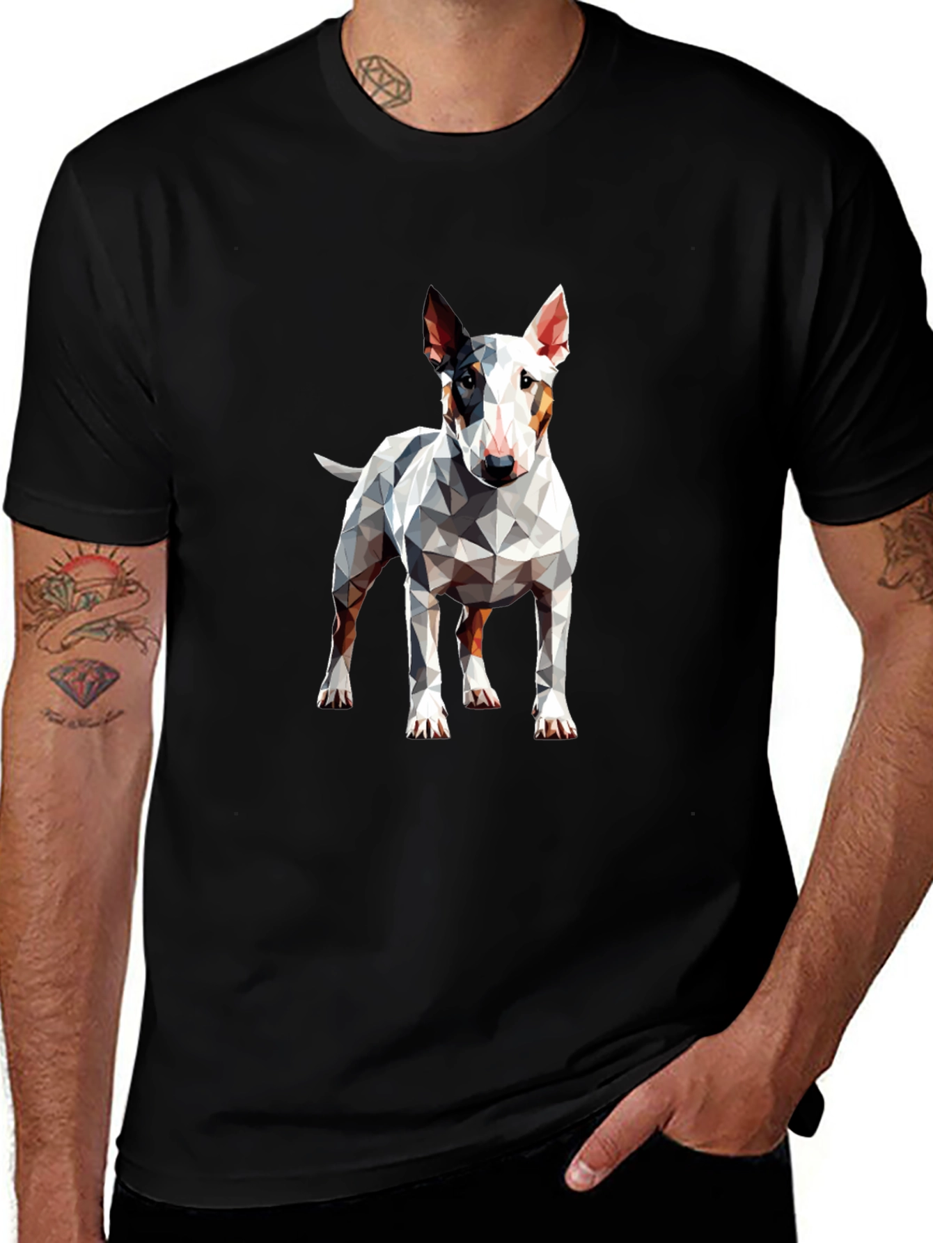 Geometric Bull Terrier Graphic Tee - Mens Black T-Shirt