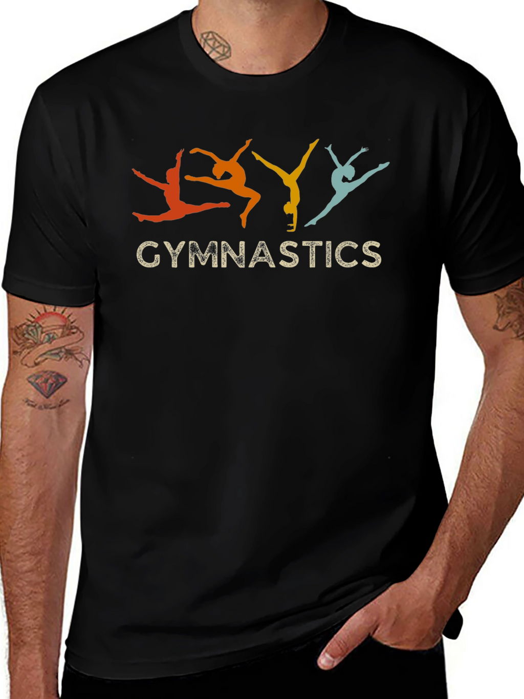 Gymnastics Retro Style Black T-Shirt