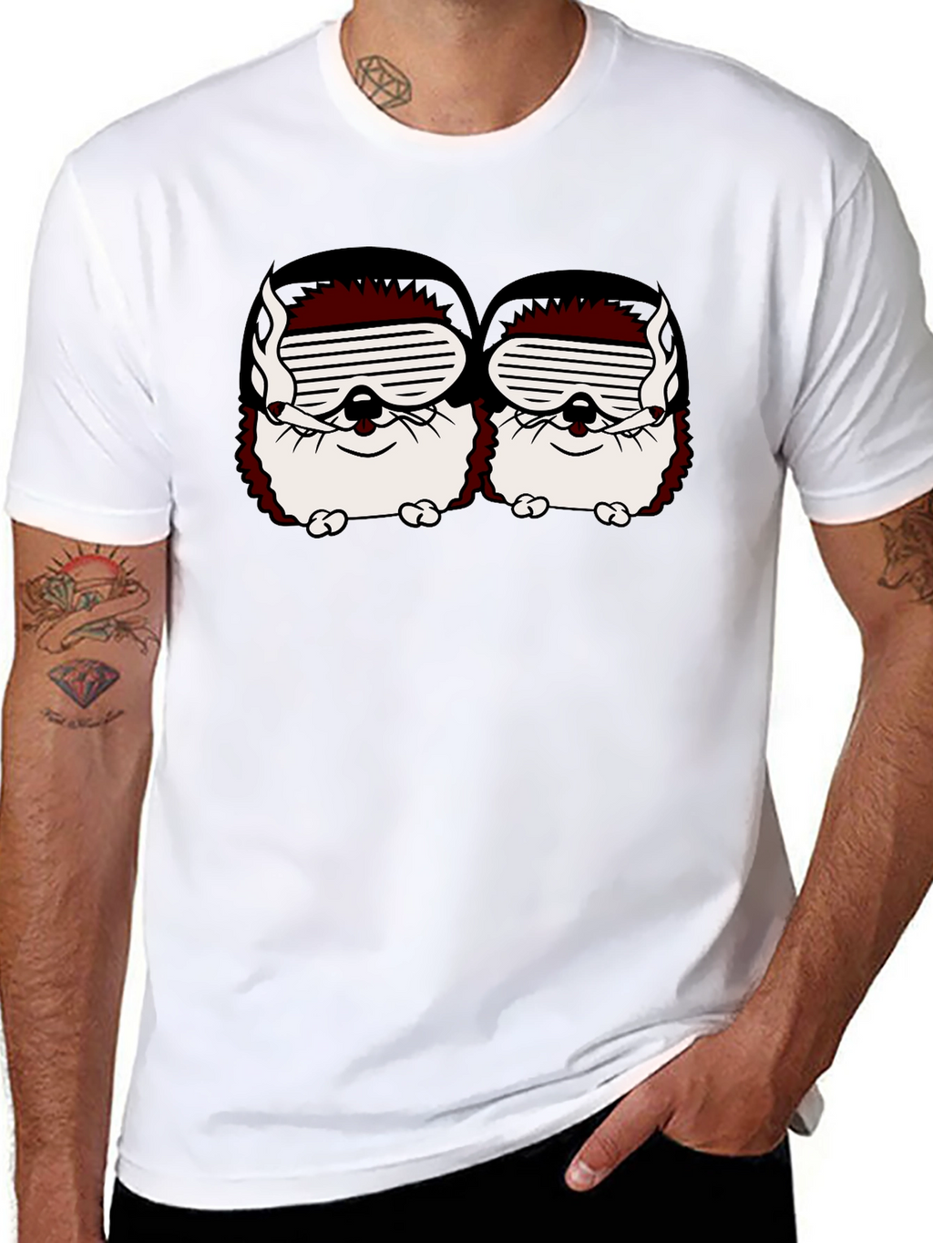 Smoking Hedgehogs Graphic Black T-Shirt