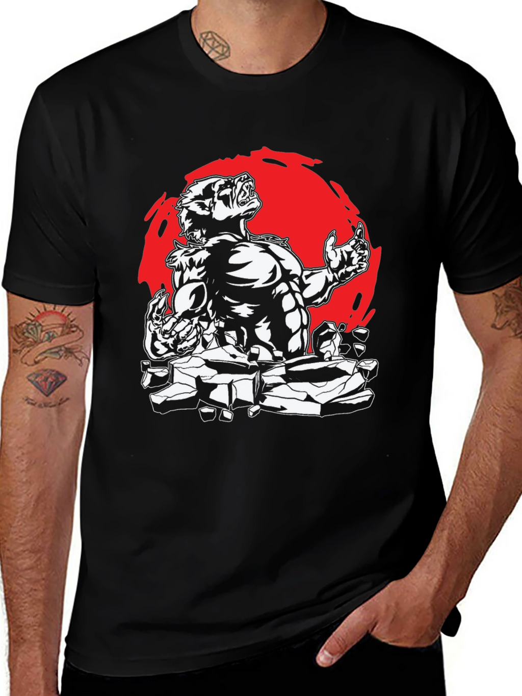 Werewolf Graphic Tee - Black Cotton Shirt