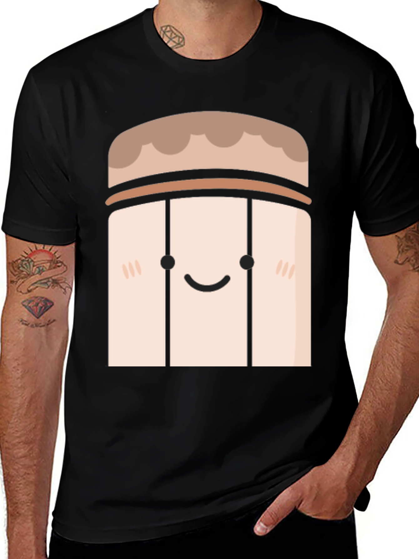 Cute Cartoon Character Black T-Shirt