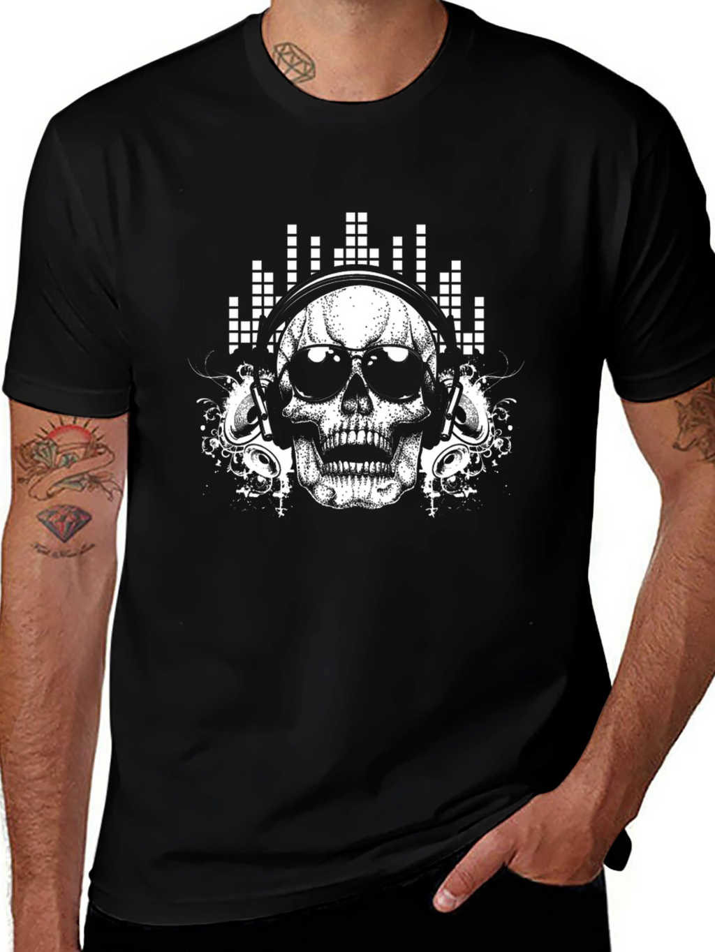 Skull Headphones Graphic T-Shirt - Black