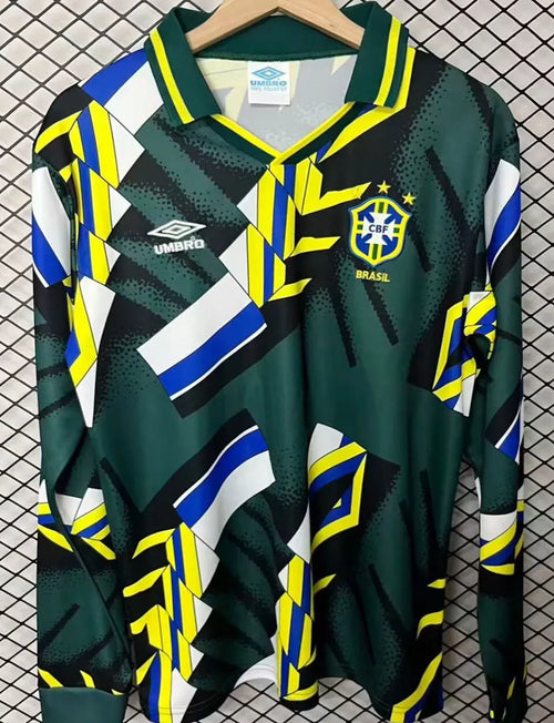 1994 Brazil Green GK Retro Long Sleeve Soccer Jersey Front