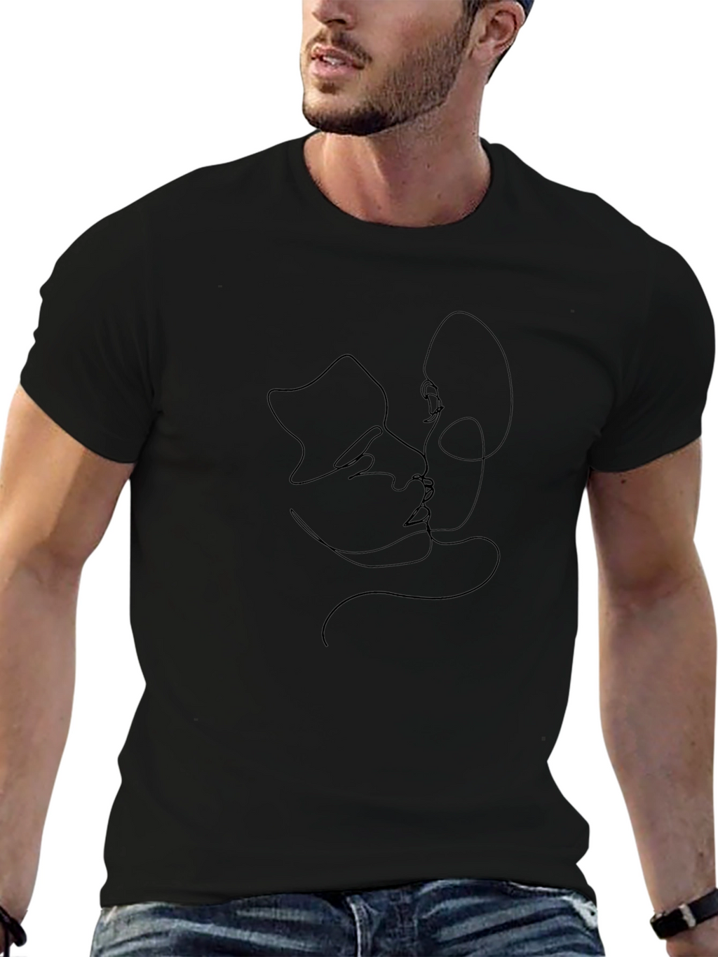 Minimalist Line Art T-Shirt - Abstract Faces