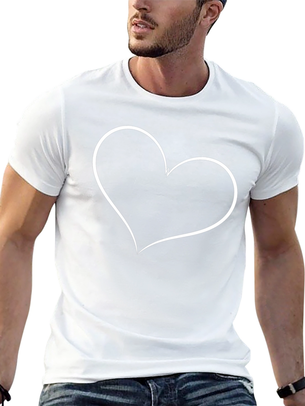 Heart Outline Graphic T-Shirt - Casual Black Tee
