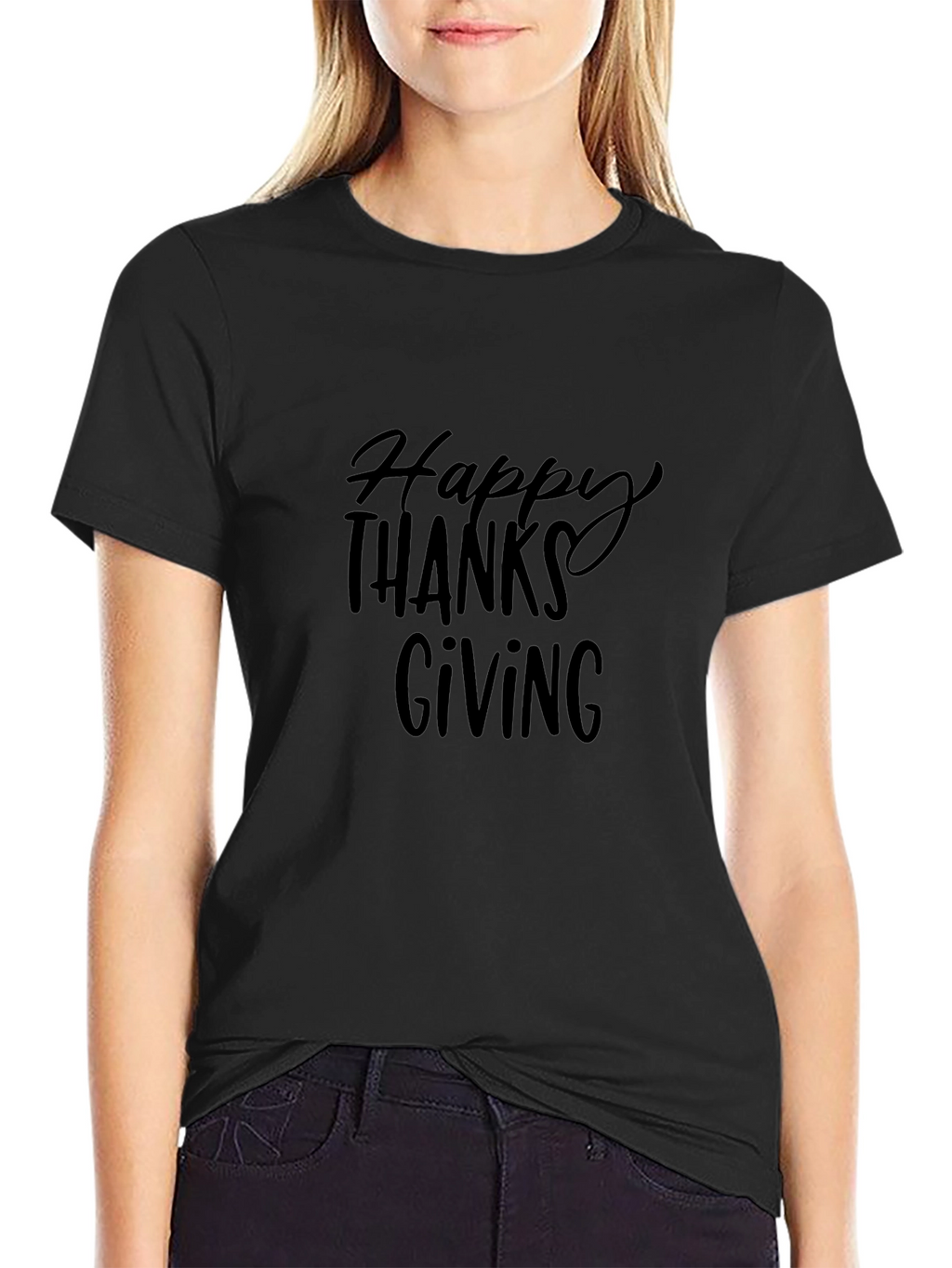 Happy Thanksgiving Graphic Tee - Black Short Sleeve