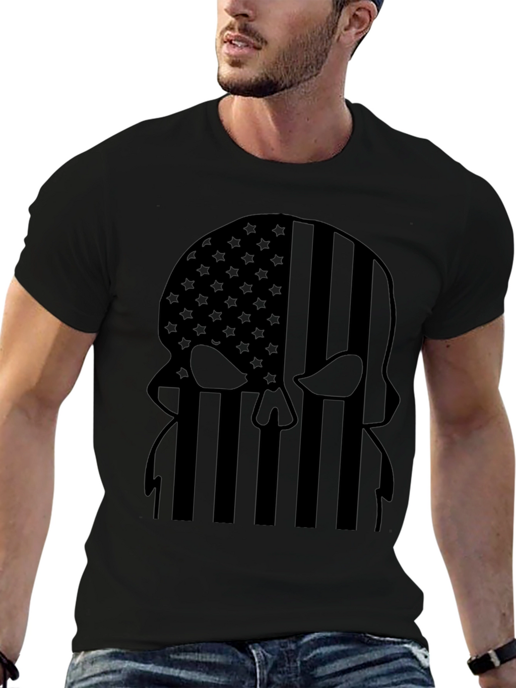 American Flag Punisher Skull Black T-Shirt