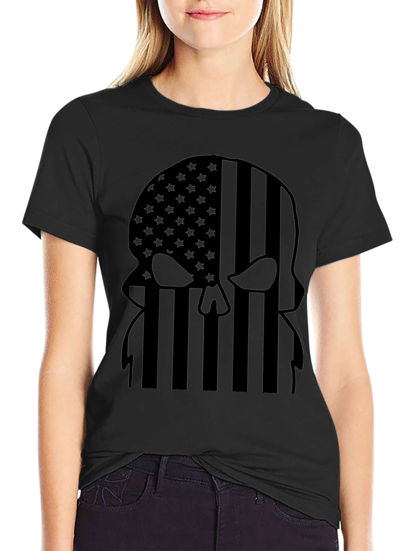 American Flag Punisher Skull Black T-Shirt