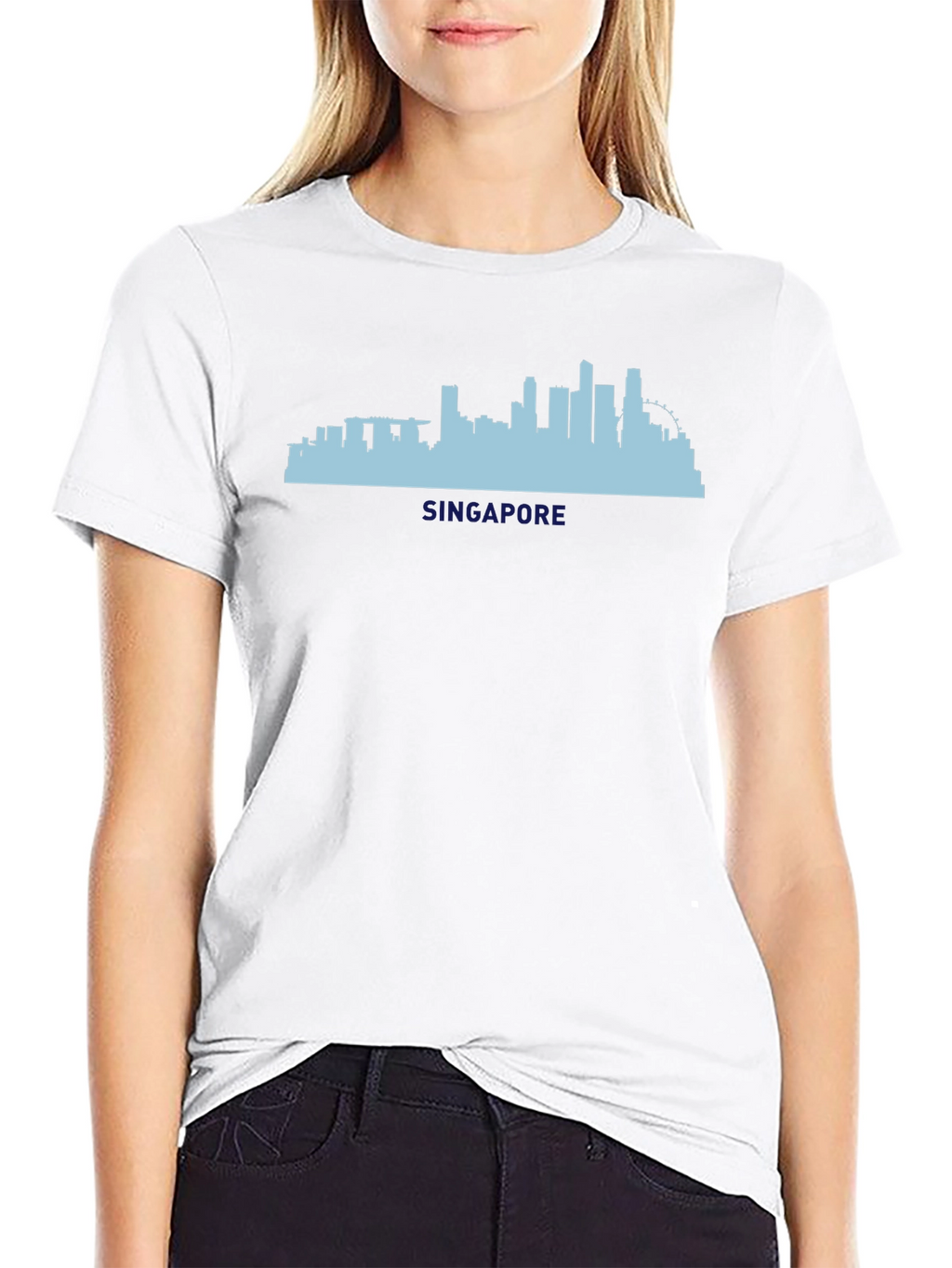 Singapore Skyline Graphic Tee - Black Cotton T-Shirt