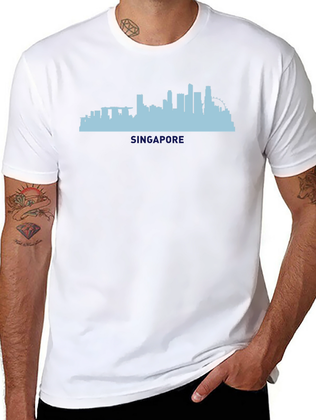 Singapore Skyline Graphic Tee - Black Cotton T-Shirt