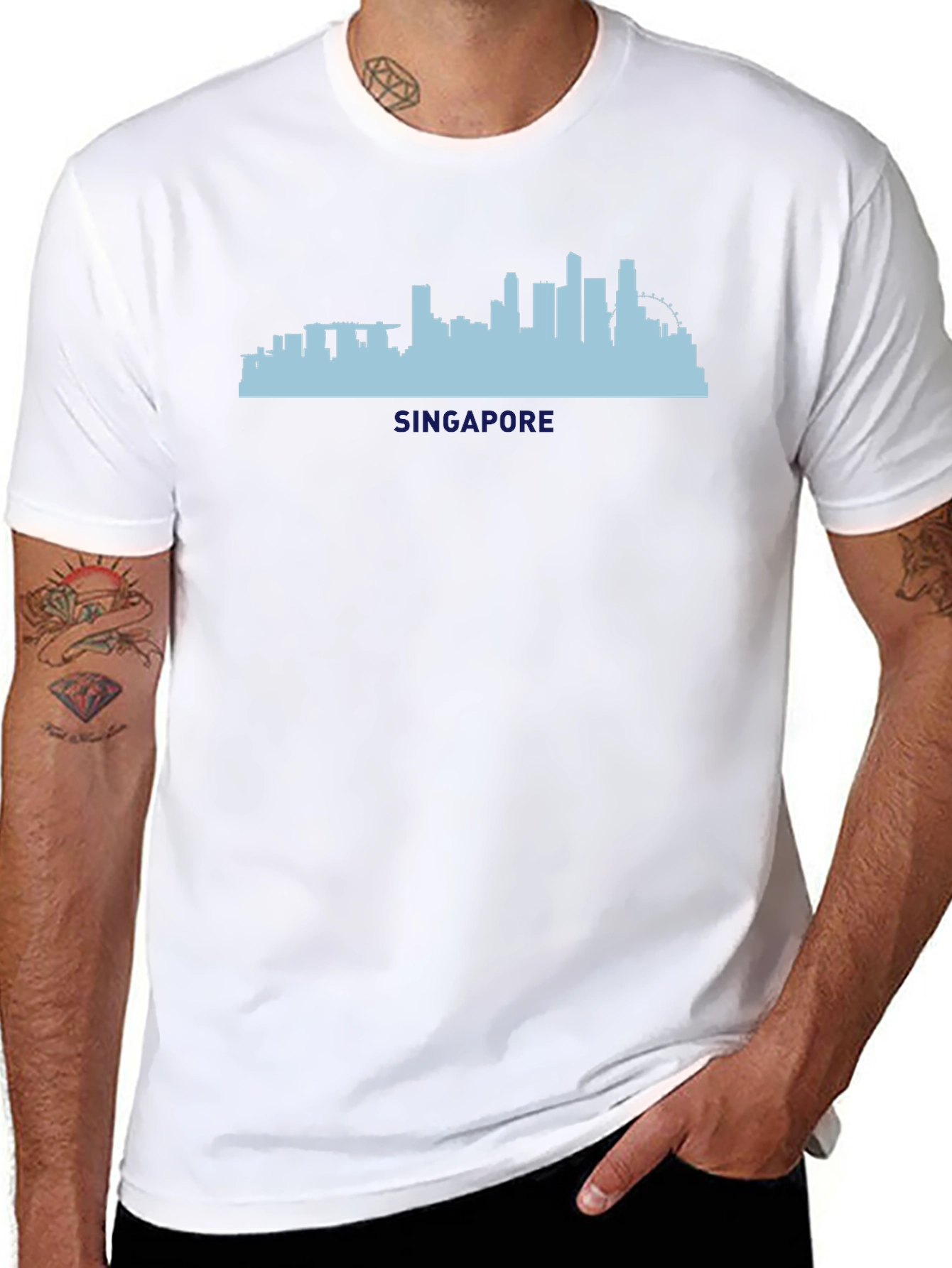 Singapore Skyline Graphic Tee - Black Cotton T-Shirt