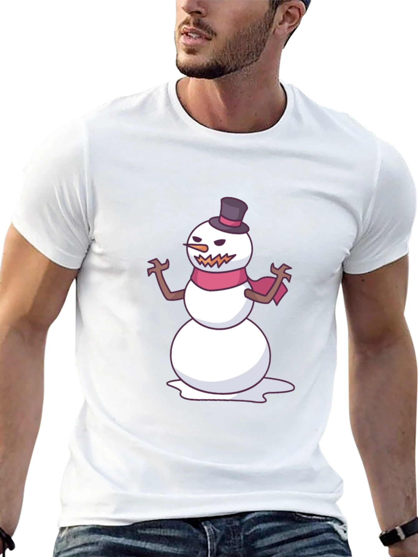 Mens Black T-Shirt with Evil Snowman Graphic