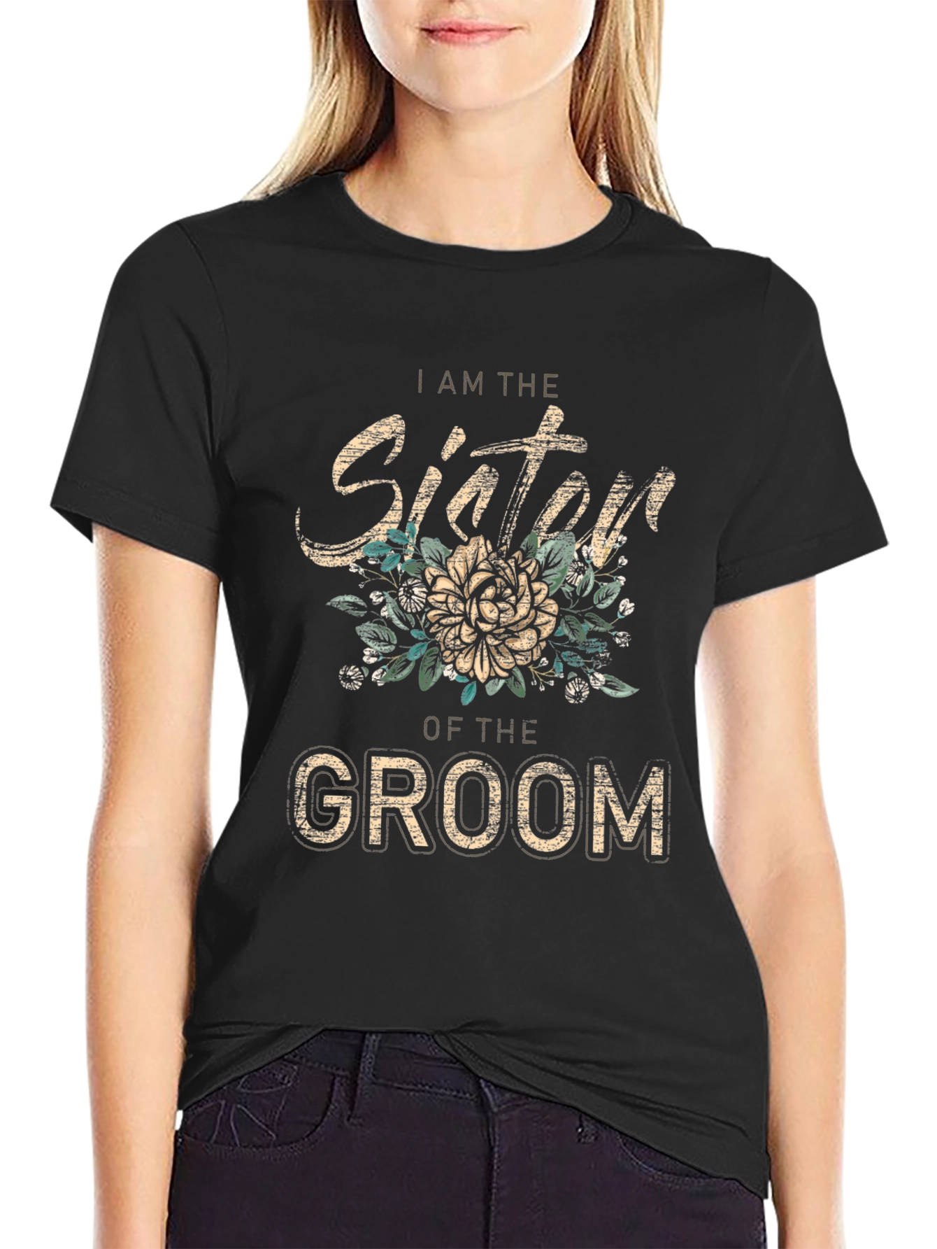 Sister of the Groom T-Shirt Floral Wedding Party Tee
