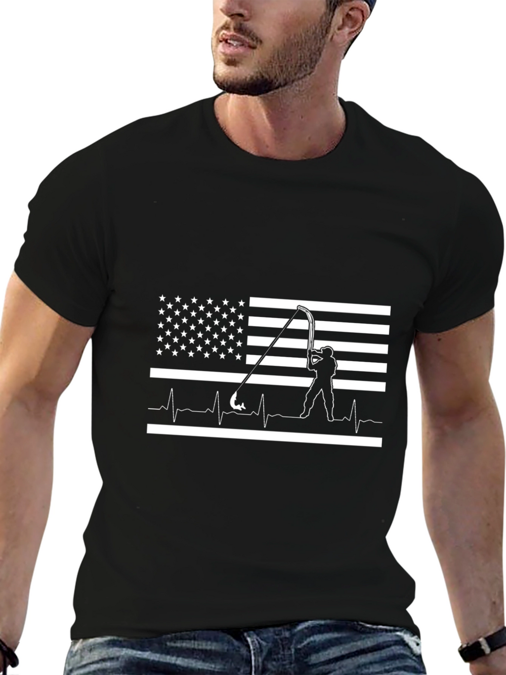 American Fishing Heartbeat T-Shirt