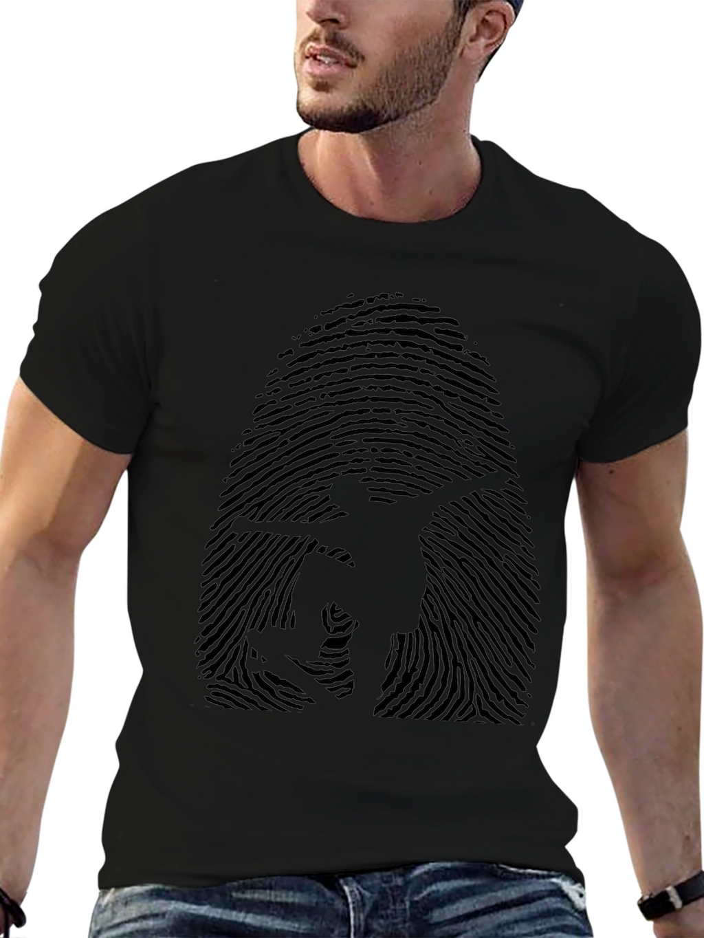 Fingerprint Skateboarder Graphic Tee - Black